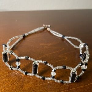 vintage handmade beaded choker necklace with sterling silver clasp